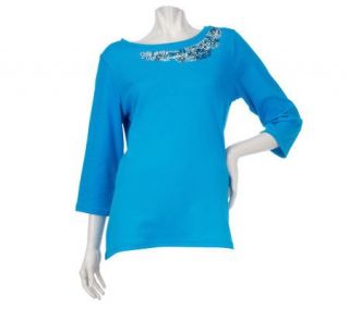 Quacker Factory Scoopneck 3/4SleeveT shir w/ Sparkle on Neckline