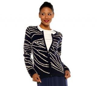 Susan Graver Zip Front Long Sleeve Printed Sweater   A220419
