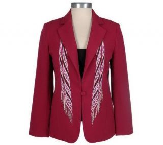 As Is Bob Mackies Stretch Crepe Beaded Scarf Jacket   A232419
