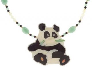 Lee Sands Panda Inlay Pendant w/20 Beaded Necklace —