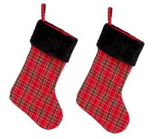 Set of 2 Red Plaid Stockings with Faux Fur Trim by Valerie   H197631