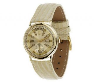 Vicence Round Case Lizard Embossed Strap Watch, 14K Gold —