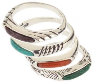 Southwestern Sterling Set of 4 Inlay Stack Rings —