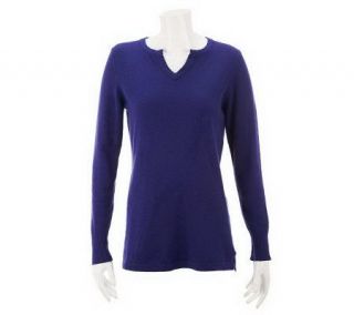 Liz Claiborne New York Cotton Cashmere Split Neck Sweater —