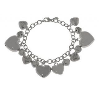 UltraFine Silver Heart Charms Rolo Link Bracelet —