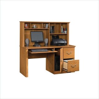  Hills Large Wood Computer Desk with Hutch in Carolina Oak [238765