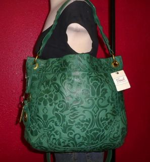 Fossil Vintage Colby Green Leather Floral Embossed Cross Body Purse