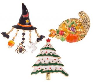 Christmas Tree, Cornucopia & Witchs Hat Pin Set —