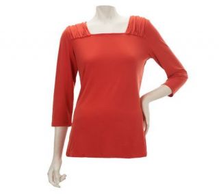 Susan Graver Essentials Liquid Knit 3/4 Sleeve Top with Ruching