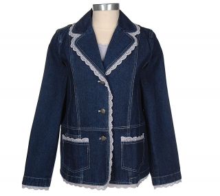 Denim & Co. Denim Jacket and 3/4 Sleeve T shirt with Lace Trim