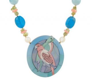 Lee Sands Parrot Inlay Pendant & Gemstone Bead 19 Necklace —