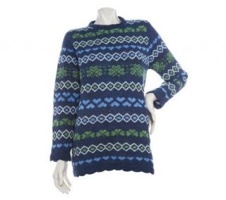 Merino Wool Crew Neck Sweater with Hearts and Shamrock Detail