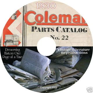 1930 Coleman Stove Lantern Parts Catalog on CD Sports History
