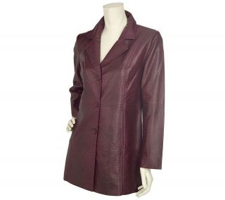 Susan Graver Faux Leather Croco Pattern 3/4 Length Jacket —