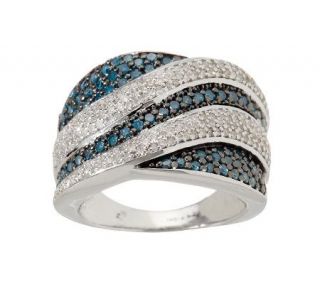 AffinityDiamond 1.00 ct tw Blue and White Wave Design Ring, Sterling 