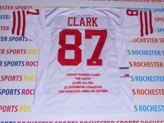 DWIGHT CLARK autographed signed San Francisco 49ers wht STAT Jersey