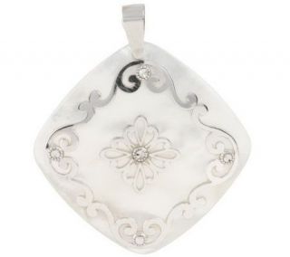 Mother of Pearl with Scrollwork Design Overlay Pendant 14K Gold