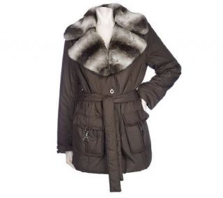 Dennis Basso Water Resistant Anorak Jacket with Faux Fur Collar
