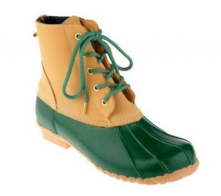 Weatherproof Water Resistant Rubber &Leather Lace Up Duck Boots