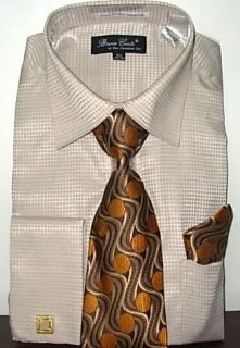 New Arrival Bruno Conte Prime Time Tan Check 4 Piece Dress Shirt Combo