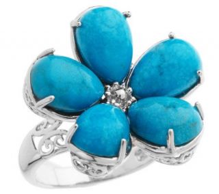 Turquoise Sterling Beaded Center Flower Ring —