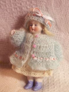 Mohair Sweater Dress Hat Set for Miniature 4 5 All Bisque Cabinet Doll