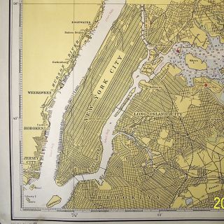 VINTAGE NAUTICAL CHART NEW JERSEY. NEW YORK CITY,Western LONG ISLAND