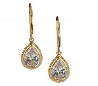 Diamonique Sterling or 14K Gold Clad Bezel Set Pear Drop Earrings 