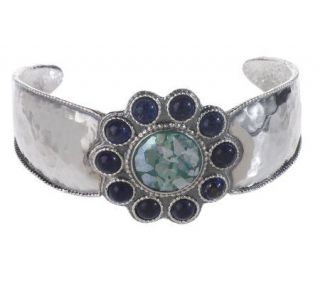 Or Paz Sterling Average Roman Glass and Lapis Cuff —