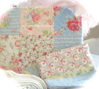 French Country Cottage King Patchwork Quilt 2 Std Shams Set Shabby