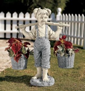 Little Flower Girl Garden Sculpture Patio Planter Statue