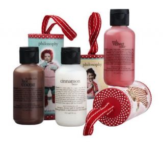 philosophy set of 6 holiday shower gel ornaments —