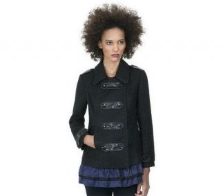 As Is LOGO by Lori Goldstein Military Coat with Ruffle Hem   A232930