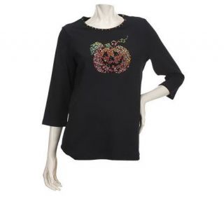 Quacker Factory Falloween Sparkle 3/4 Sleeve T shirt —