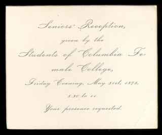 1895 Columbia Female College Invitation Columbia South Carolina