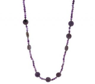 Sterling 36 Charoite and Amethyst Bead Necklace —