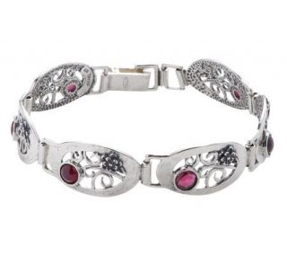 Or Paz Sterling Garnet Openwork Design Link Bracelet —