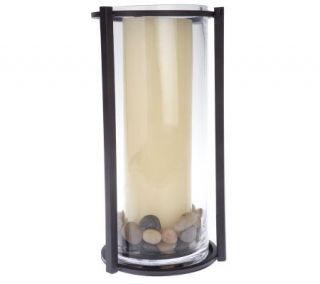 Home Reflections Glass Cylinder Flameless Candle w/ Stones —
