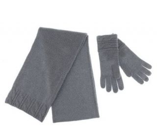 Precious Fibers Cashmere Scarf & Glove Set with Cable Knit Trim