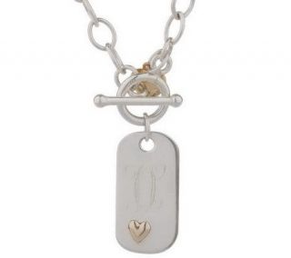 As IsSterling 17 3/4Necklace Initial Tag w/ 14K Heart Drop —
