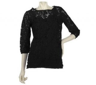 Motto Scoopneck 3/4 Sleeve Lace Tunic with Solid Cami —