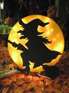 Animated Witch in Moon Lighted Halloween Display Prop