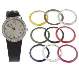 Isaac Mizrahi Live Leather Strap and 10 Bezels —