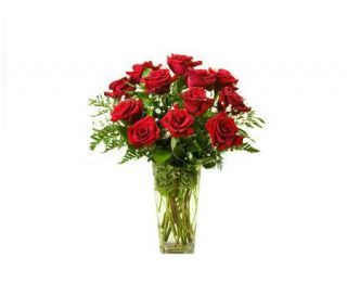 One Dozen Long Stemmed Red Roses with Vase by ProFlowers —