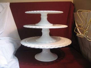 Three Godinger Victoria White Ceramic Tiered Cake Plates Stands 14 12