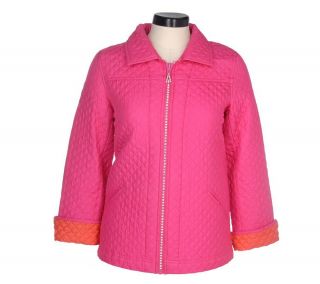 Quacker Factory Quilted Silk Sparkle & Shine Zip Front Jacket