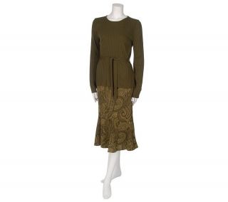 Nina Leonard Ribbed Top with Jacquard Print Godet Skirt —