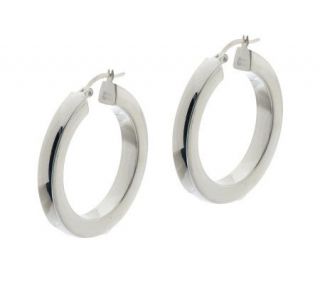 Sterling 1 1/4 Polished Square Tube Hoop Earrings —