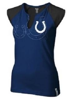Indianapolis Colts Ladies Royal Blue High Pitch Split Neck Top T Shirt