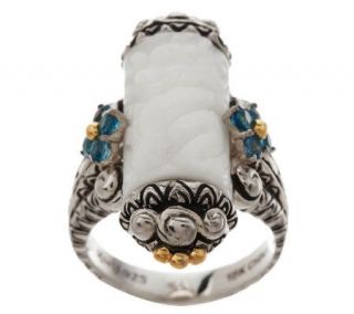 Barbara Bixby Sterling/18K Carved White Agate & Blue Topaz Ring